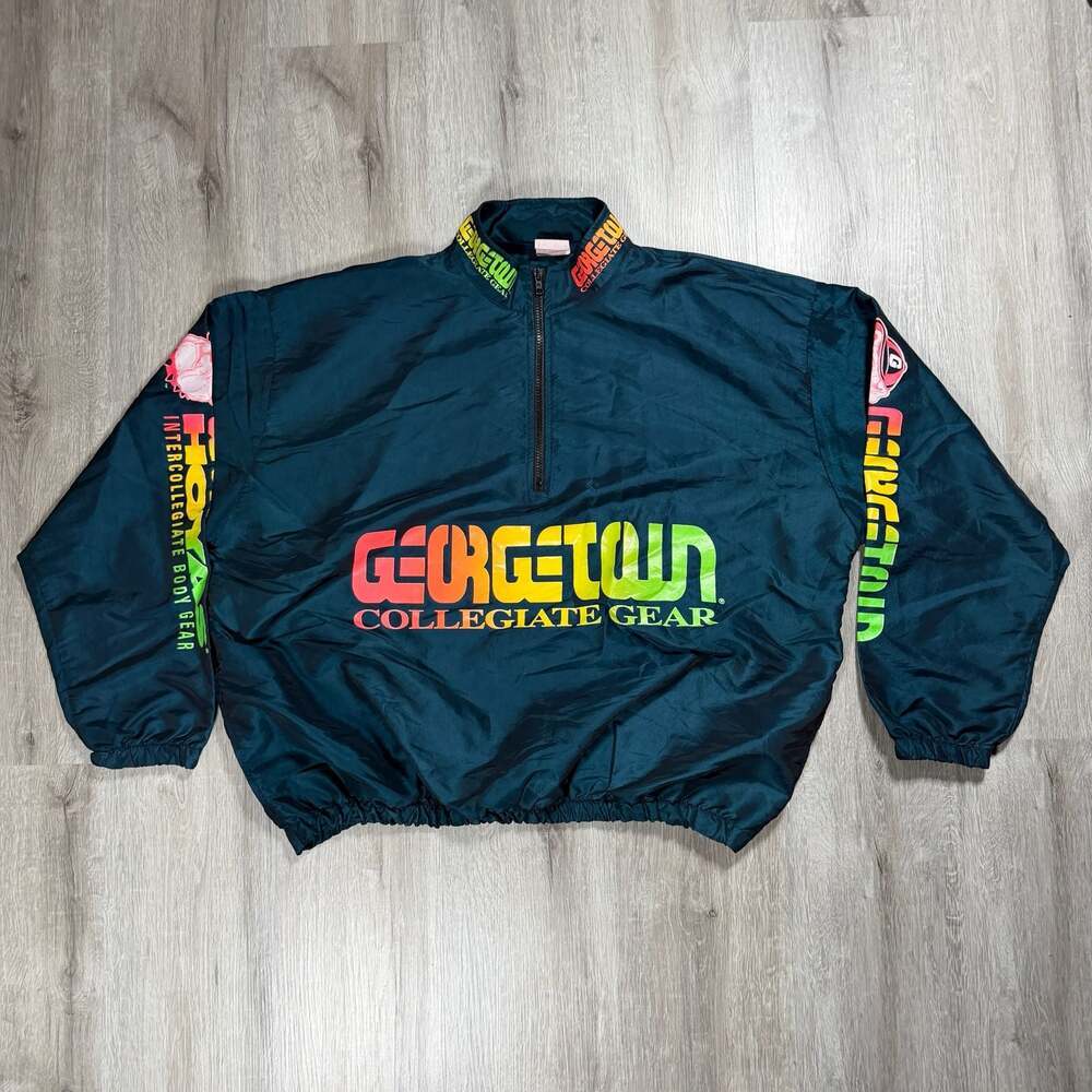 Mens Vintage Georgetown Collegiate 90s Quarter-Zip Windbreaker Pullover OSFA